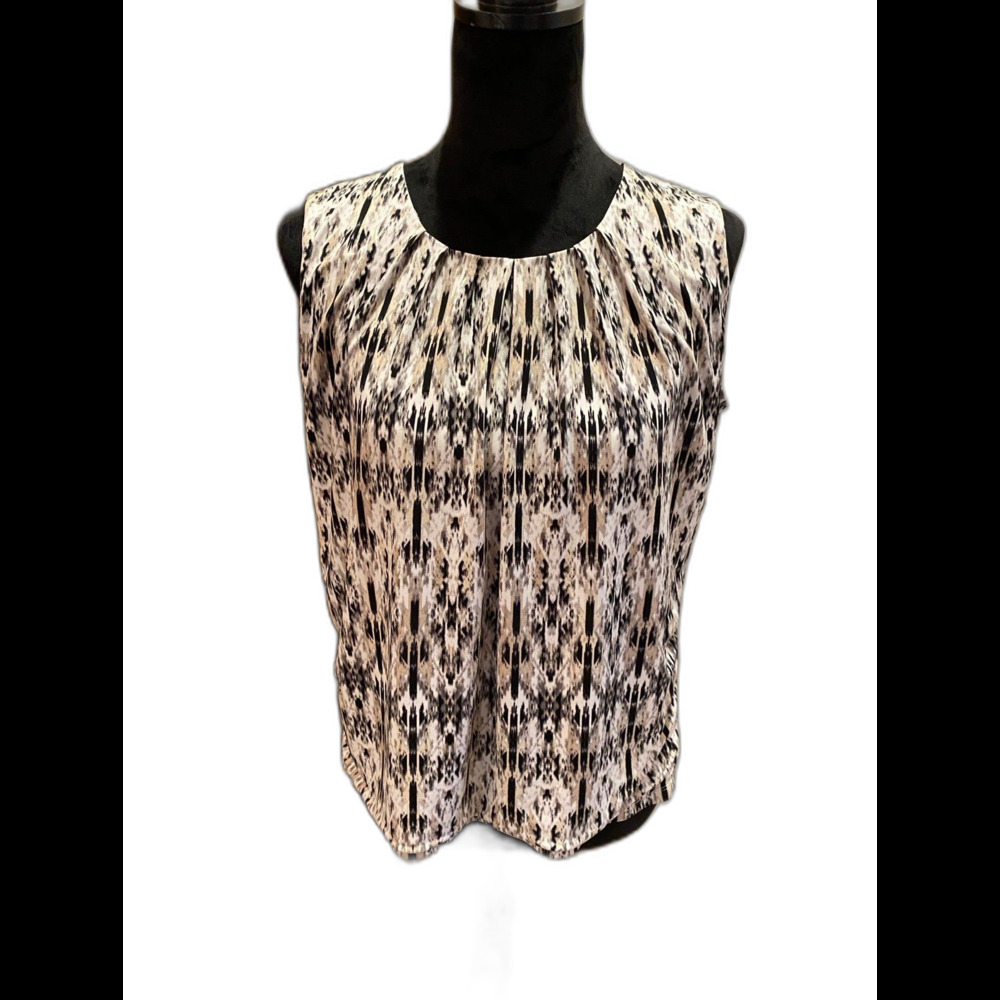 Jones‎ Studio Blouse Size Medium Black &Tan Sleeveless Dressy Chic Stylish Top